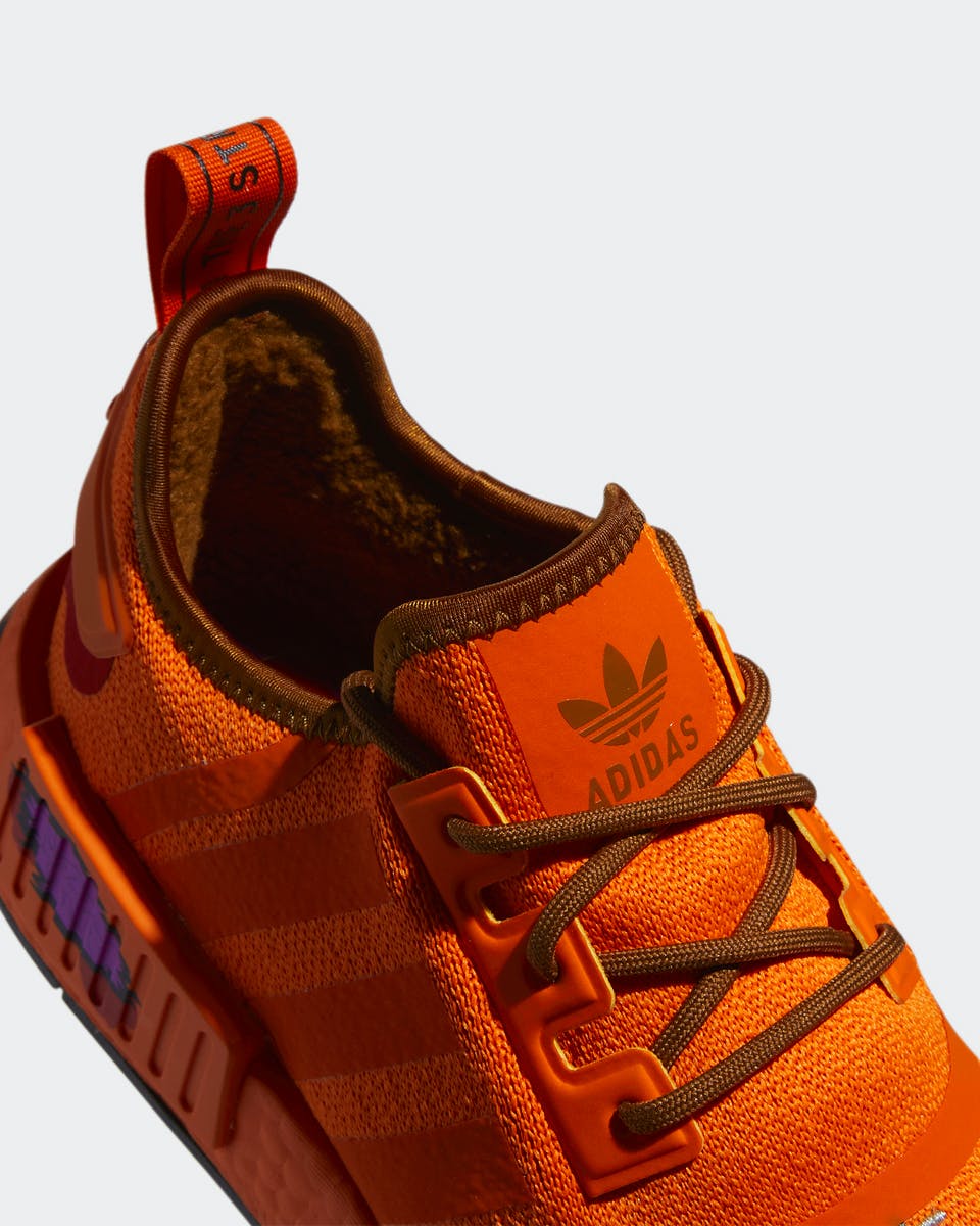 orange fuzzy adidas shoes